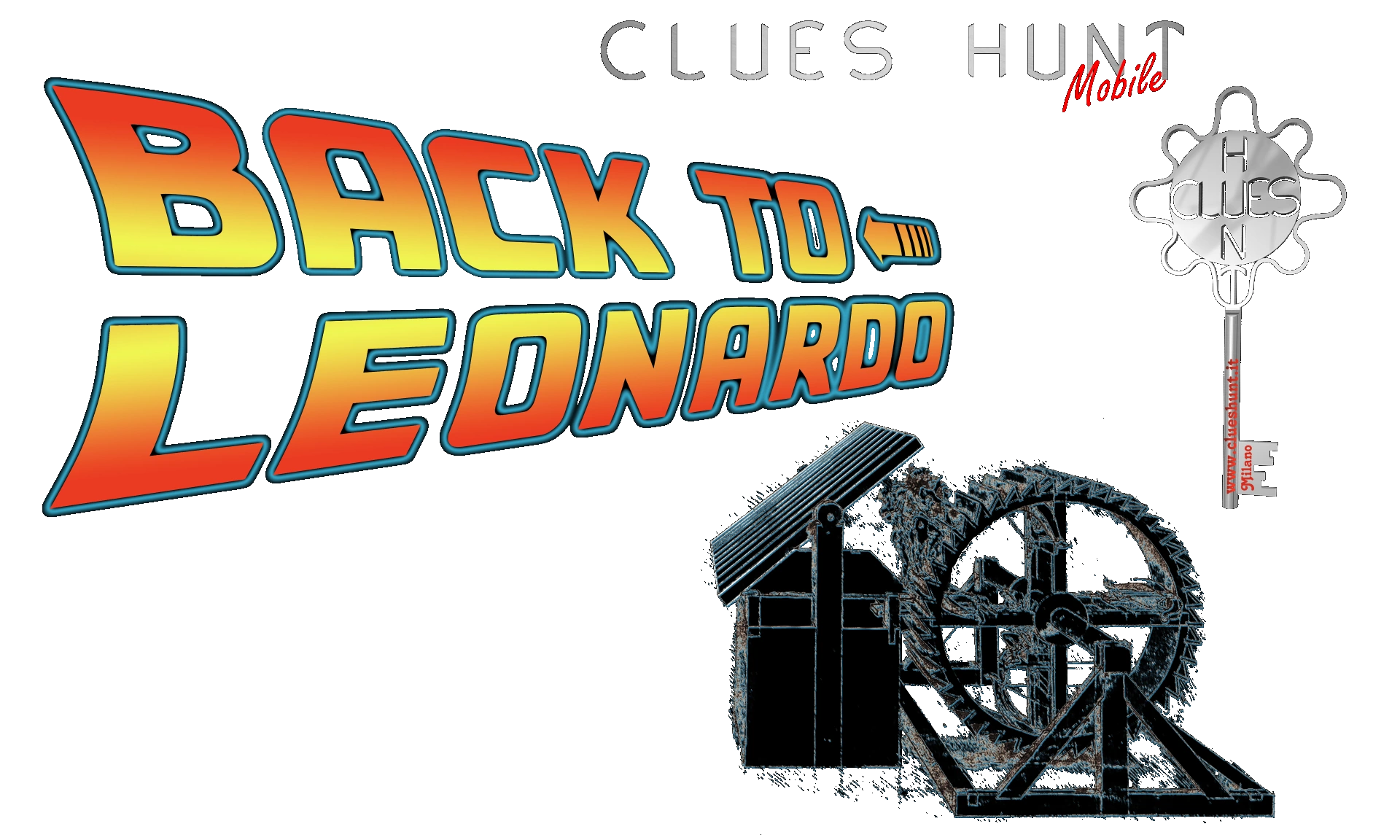 Logo Back to Leonardo Clues Hunt: Escape Room mobile a tema viaggio nel tempo per grandi eventi e fiere